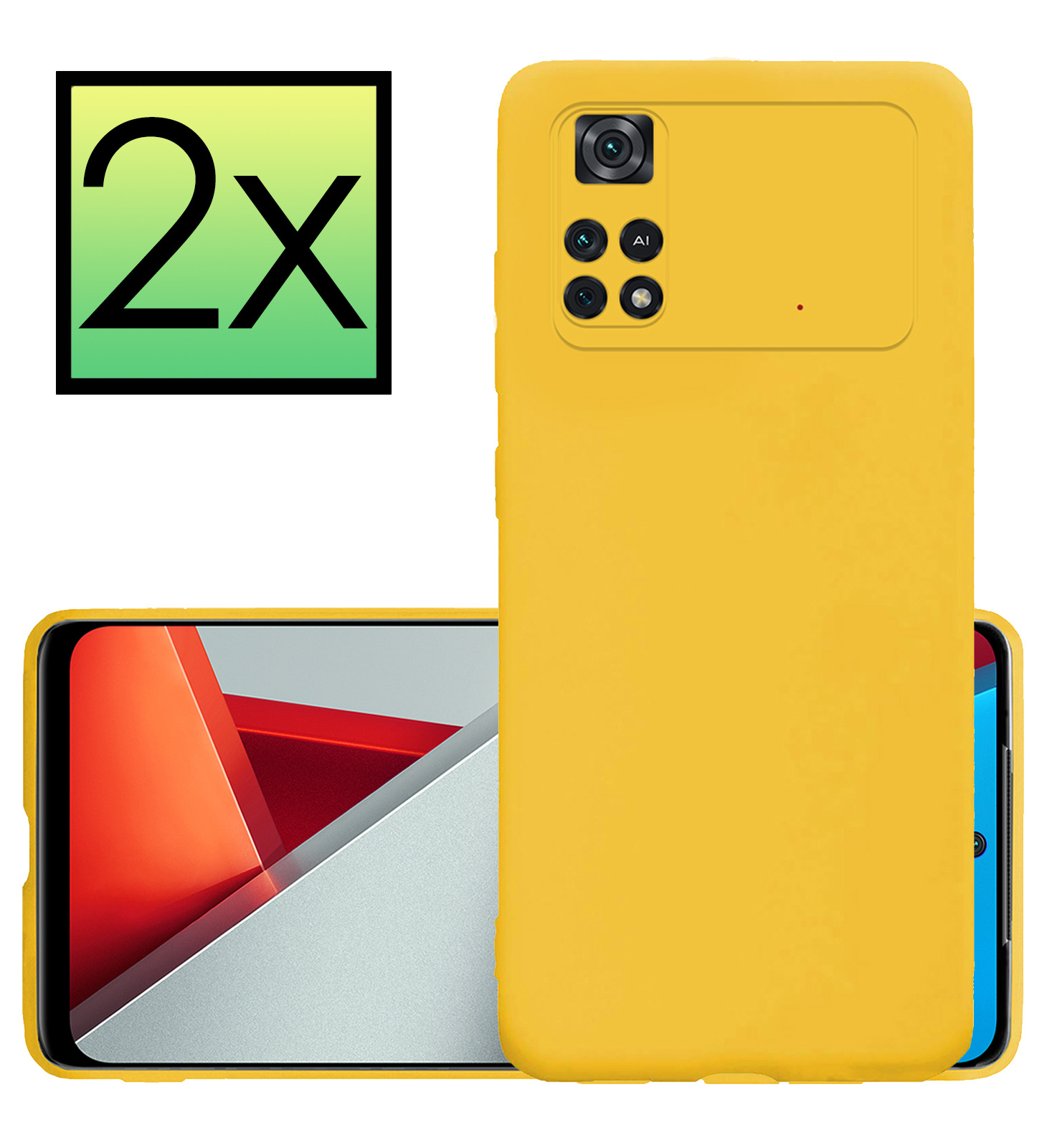 NoXx Xiaomi Poco X4 Pro 5G Hoesje Back Cover Siliconen Case Hoes - Geel - 2x