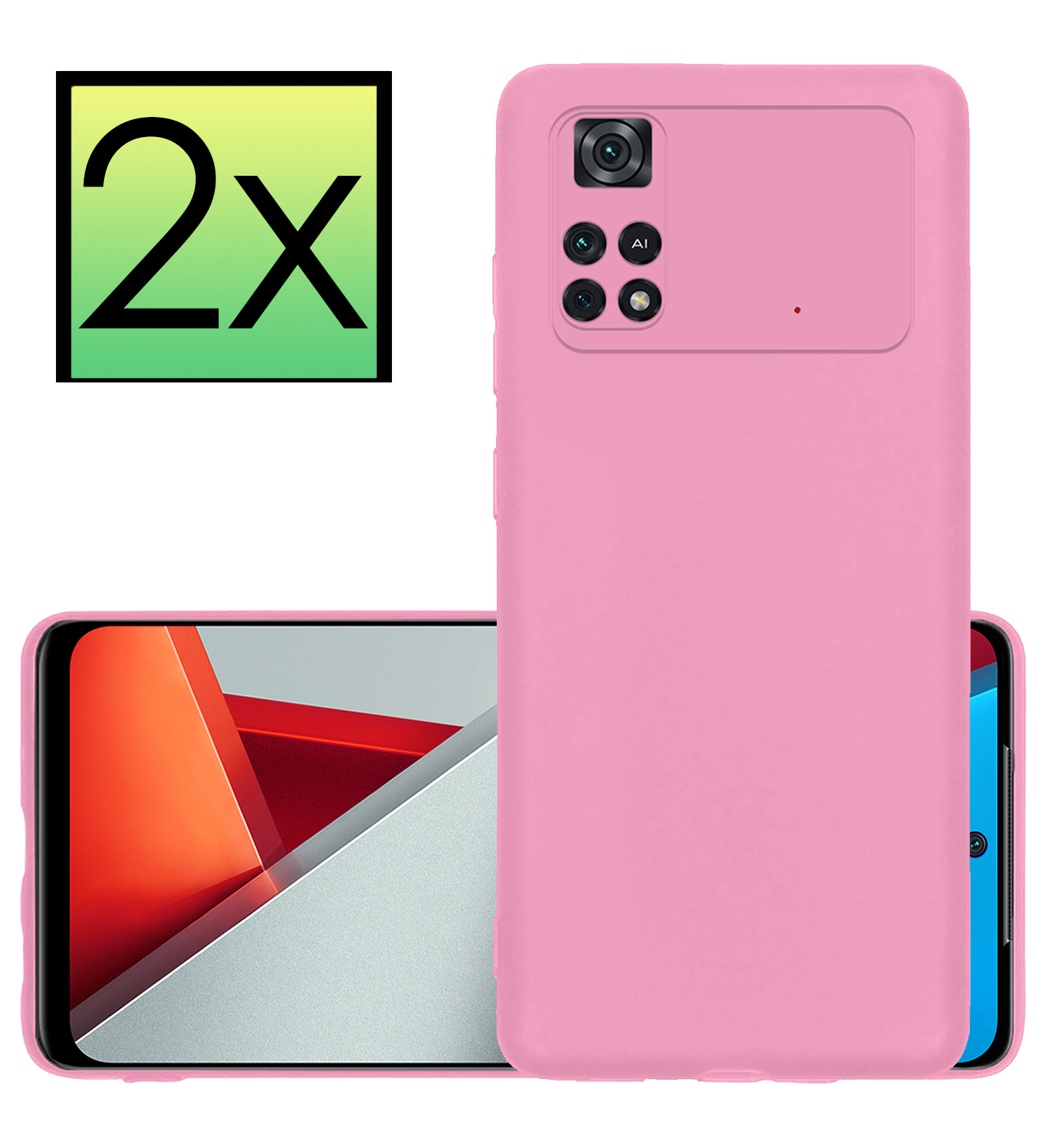 NoXx Xiaomi Poco X4 Pro 5G Hoesje Back Cover Siliconen Case Hoes - Licht Roze - 2x