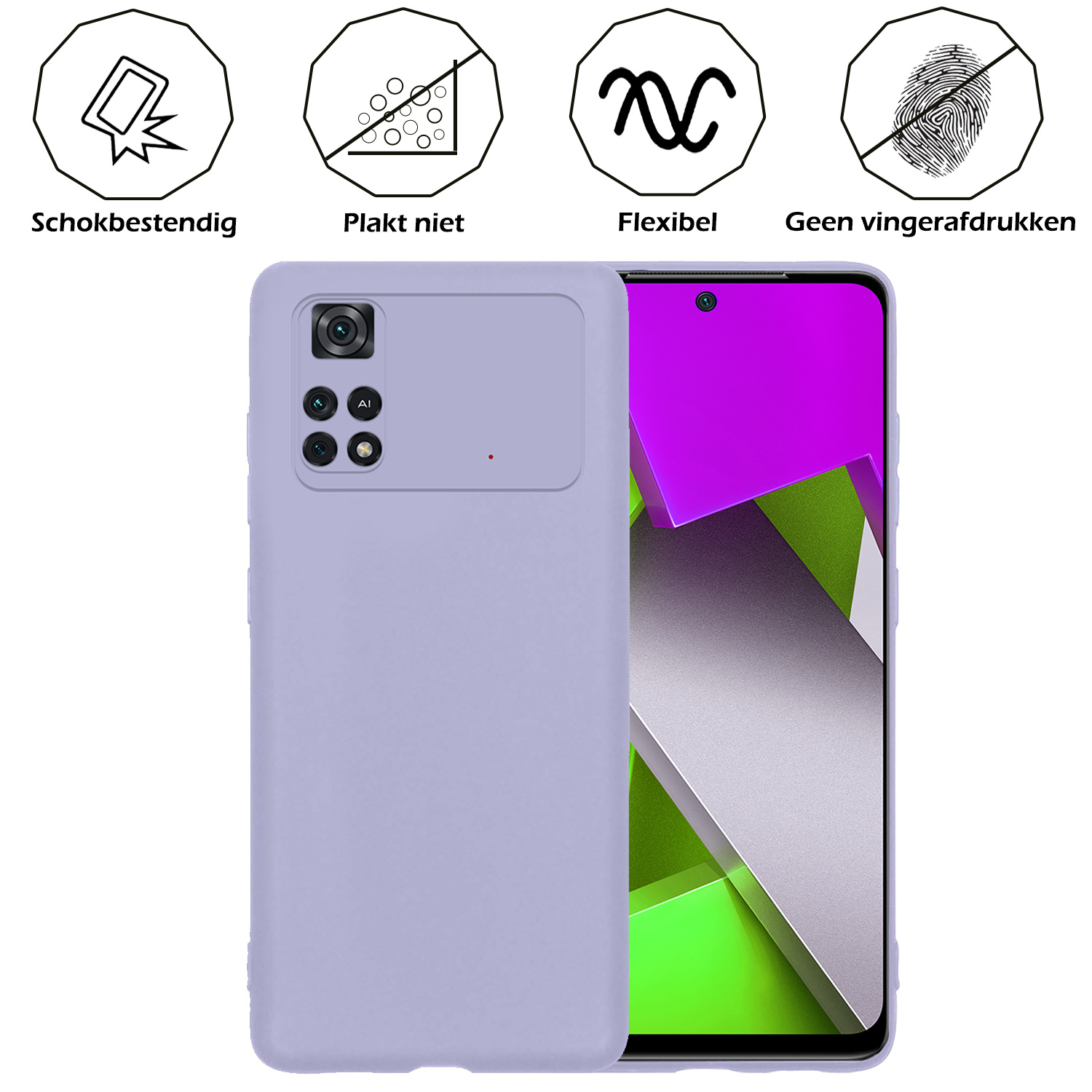Nomfy Xiaomi Poco X4 Pro 5G Hoesje Siliconen Case Back Cover - Xiaomi Poco X4 Pro 5G Hoes Cover Silicone - Lila - 2X