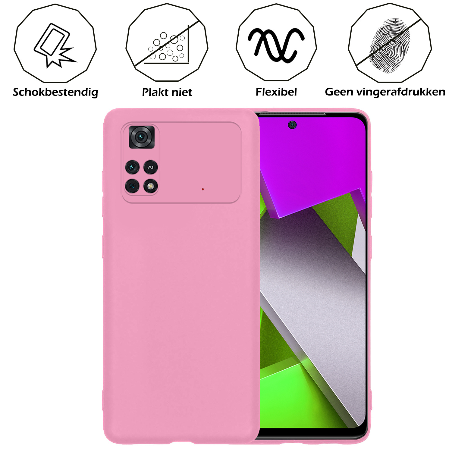 Nomfy Xiaomi Poco X4 Pro 5G Hoesje Siliconen Case Back Cover - Xiaomi Poco X4 Pro 5G Hoes Cover Silicone - Licht Roze - 2X