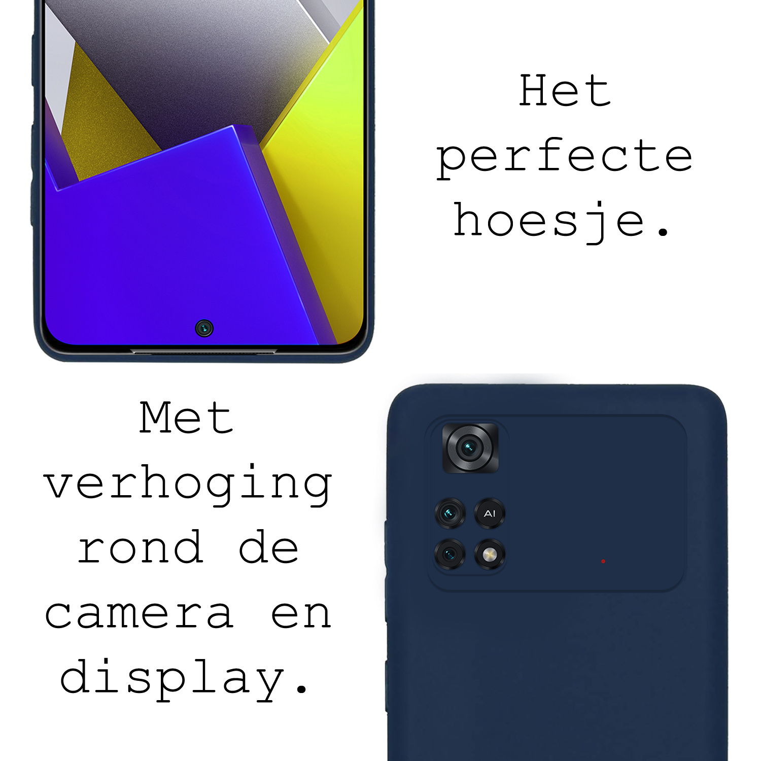 BASEY. Xiaomi Poco X4 Pro 5G Hoesje Siliconen Back Cover Case Met 2x Screenprotector - Xiaomi Poco X4 Pro 5G Hoes Silicone Case Hoesje - Donker Blauw