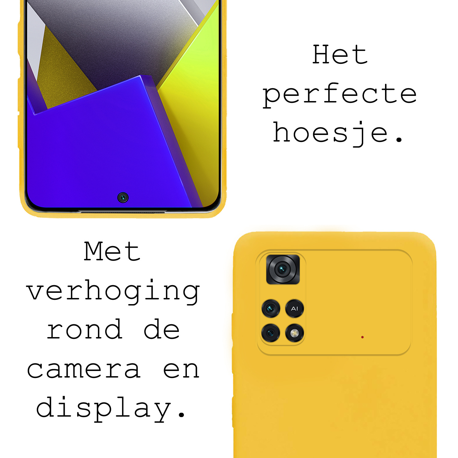 BASEY. Xiaomi Poco X4 Pro 5G Hoesje Siliconen Back Cover Case Met 2x Screenprotector - Xiaomi Poco X4 Pro 5G Hoes Silicone Case Hoesje - Geel
