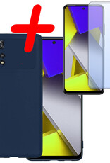 BASEY. Xiaomi Poco X4 Pro 5G Hoesje Siliconen Back Cover Case Met Screenprotector - Xiaomi Poco X4 Pro 5G Hoes Silicone Case Hoesje - Donker Blauw