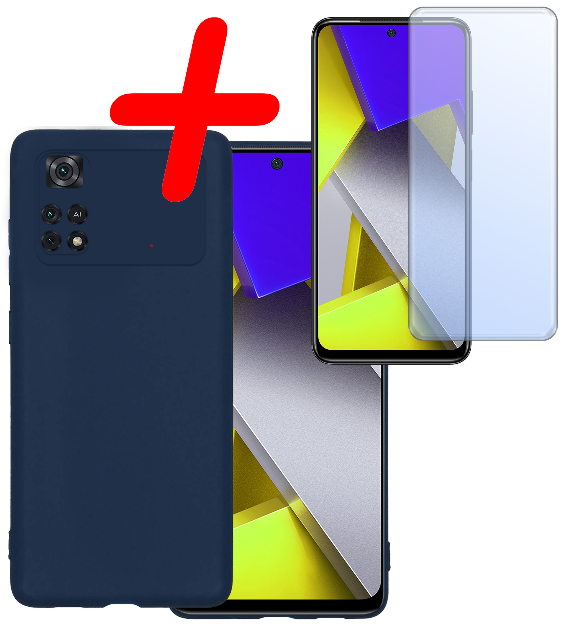 BASEY. Xiaomi Poco X4 Pro 5G Hoesje Siliconen Back Cover Case Met Screenprotector - Xiaomi Poco X4 Pro 5G Hoes Silicone Case Hoesje - Donker Blauw