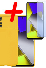 BASEY. Xiaomi Poco X4 Pro 5G Hoesje Siliconen Back Cover Case Met Screenprotector - Xiaomi Poco X4 Pro 5G Hoes Silicone Case Hoesje - Geel