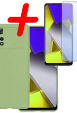 BASEY. Xiaomi Poco X4 Pro 5G Hoesje Siliconen Back Cover Case Met Screenprotector - Xiaomi Poco X4 Pro 5G Hoes Silicone Case Hoesje - Groen