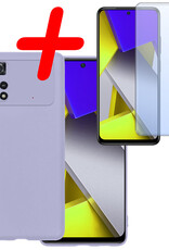 BASEY. Xiaomi Poco X4 Pro 5G Hoesje Siliconen Back Cover Case Met Screenprotector - Xiaomi Poco X4 Pro 5G Hoes Silicone Case Hoesje - Lila
