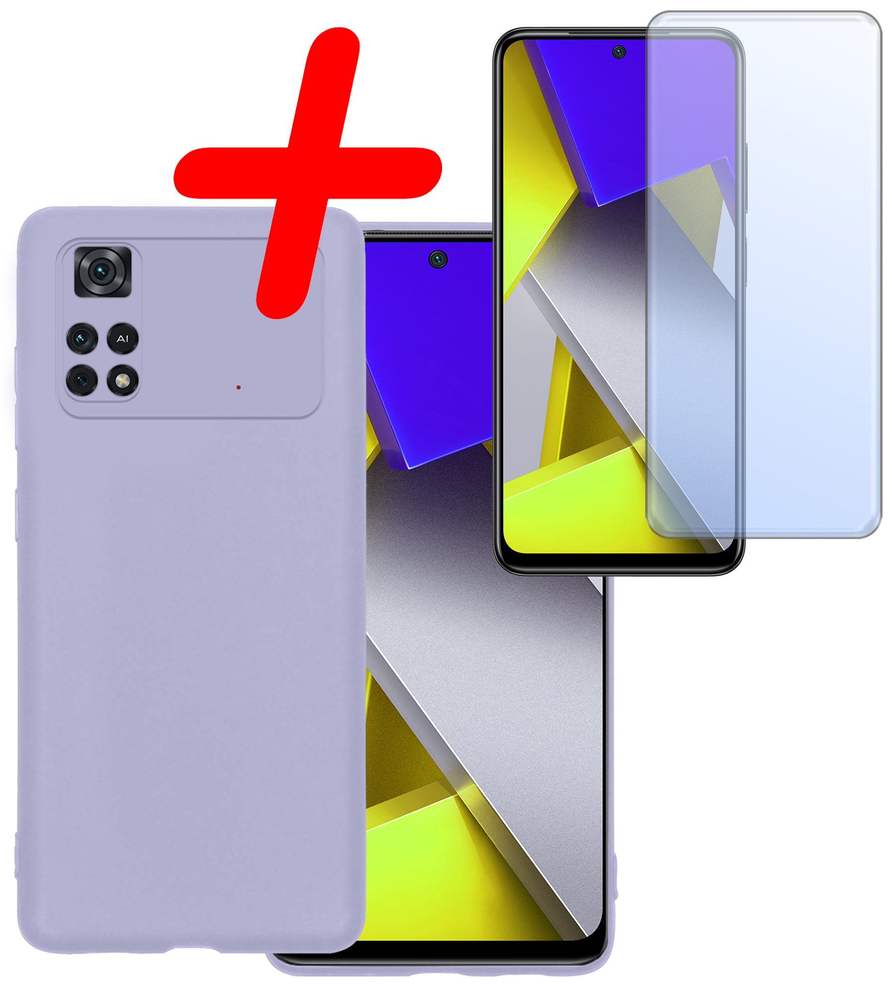 BASEY. Xiaomi Poco X4 Pro 5G Hoesje Siliconen Back Cover Case Met Screenprotector - Xiaomi Poco X4 Pro 5G Hoes Silicone Case Hoesje - Lila