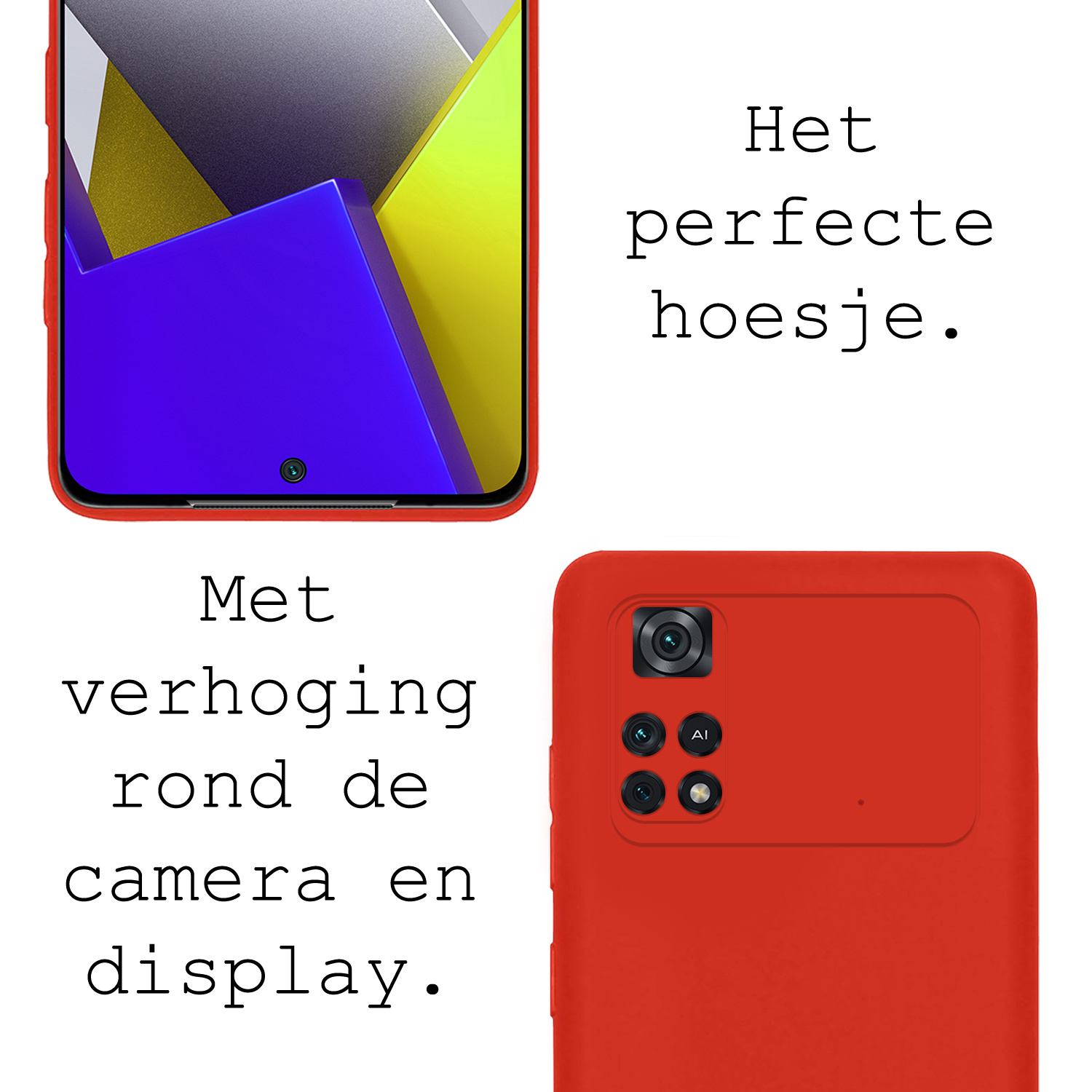 BASEY. Xiaomi Poco X4 Pro 5G Hoesje Siliconen Back Cover Case Met 2x Screenprotector - Xiaomi Poco X4 Pro 5G Hoes Silicone Case Hoesje - Rood