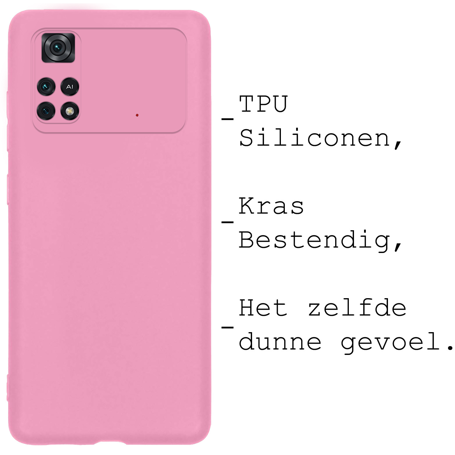 BASEY. Xiaomi Poco X4 Pro 5G Hoesje Siliconen Back Cover Case Met 2x Screenprotector - Xiaomi Poco X4 Pro 5G Hoes Silicone Case Hoesje - Licht Roze