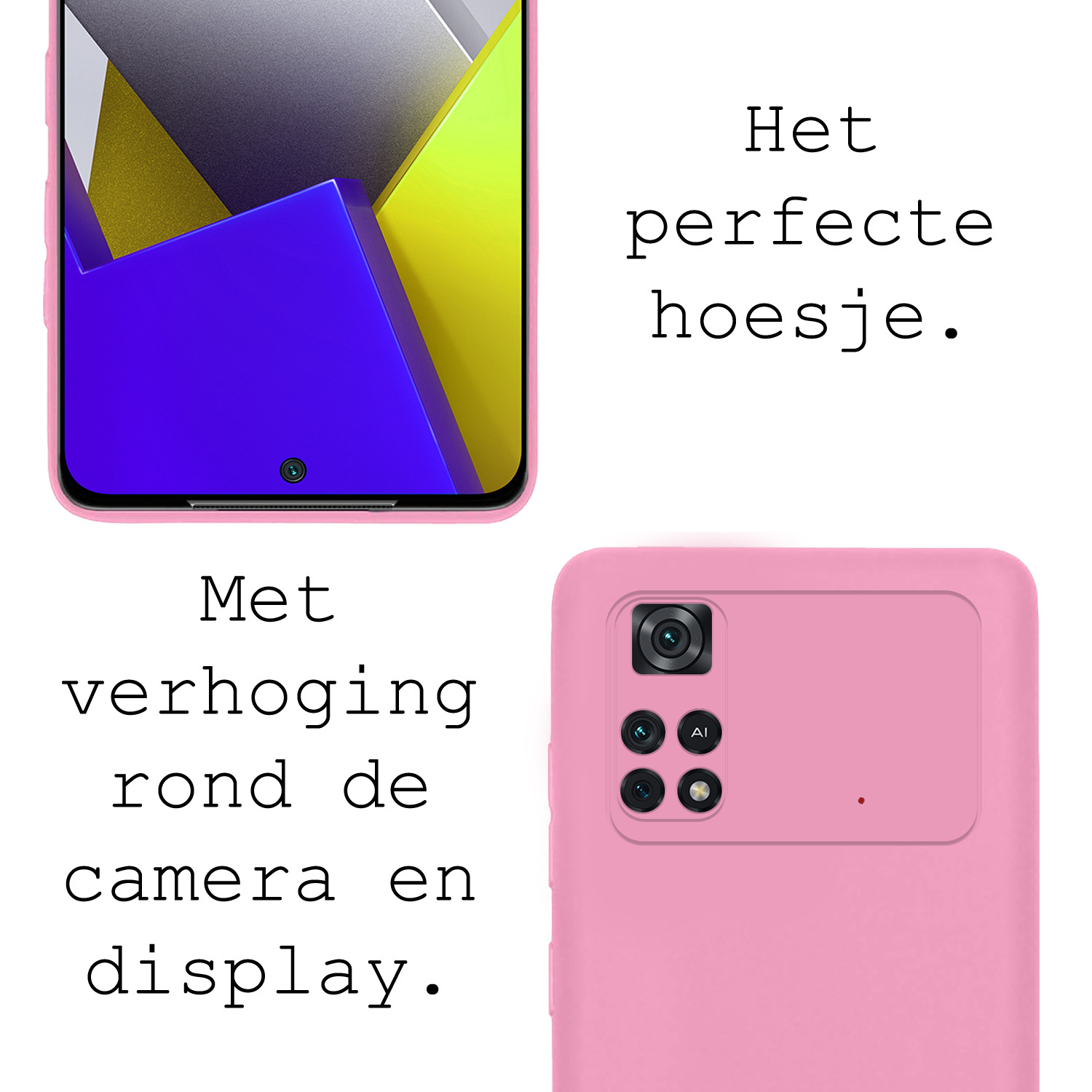 BASEY. Xiaomi Poco X4 Pro 5G Hoesje Siliconen Back Cover Case Met 2x Screenprotector - Xiaomi Poco X4 Pro 5G Hoes Silicone Case Hoesje - Licht Roze