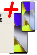 BASEY. Xiaomi Poco X4 Pro 5G Hoesje Siliconen Back Cover Case Met Screenprotector - Xiaomi Poco X4 Pro 5G Hoes Silicone Case Hoesje - Wit