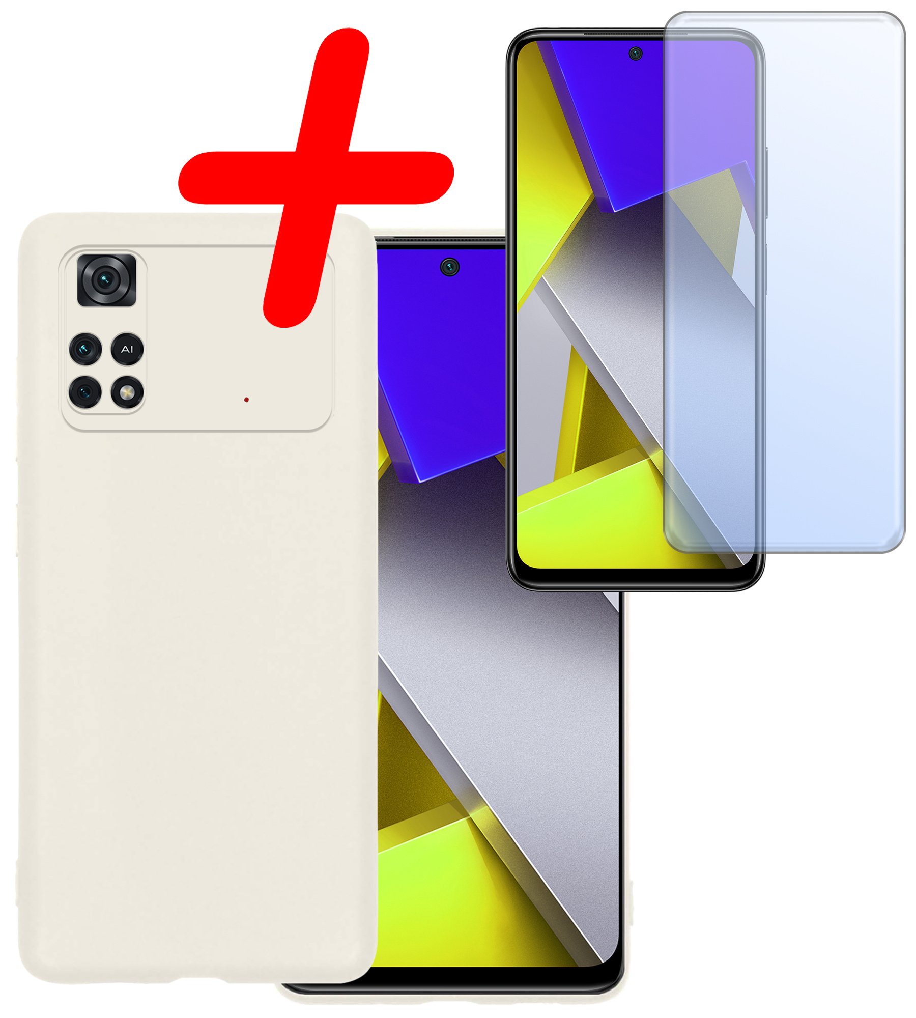 BASEY. Xiaomi Poco X4 Pro 5G Hoesje Siliconen Back Cover Case Met Screenprotector - Xiaomi Poco X4 Pro 5G Hoes Silicone Case Hoesje - Wit