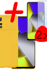 BASEY. Xiaomi Poco X4 Pro 5G Hoesje Siliconen Back Cover Case Met 2x Screenprotector - Xiaomi Poco X4 Pro 5G Hoes Silicone Case Hoesje - Geel