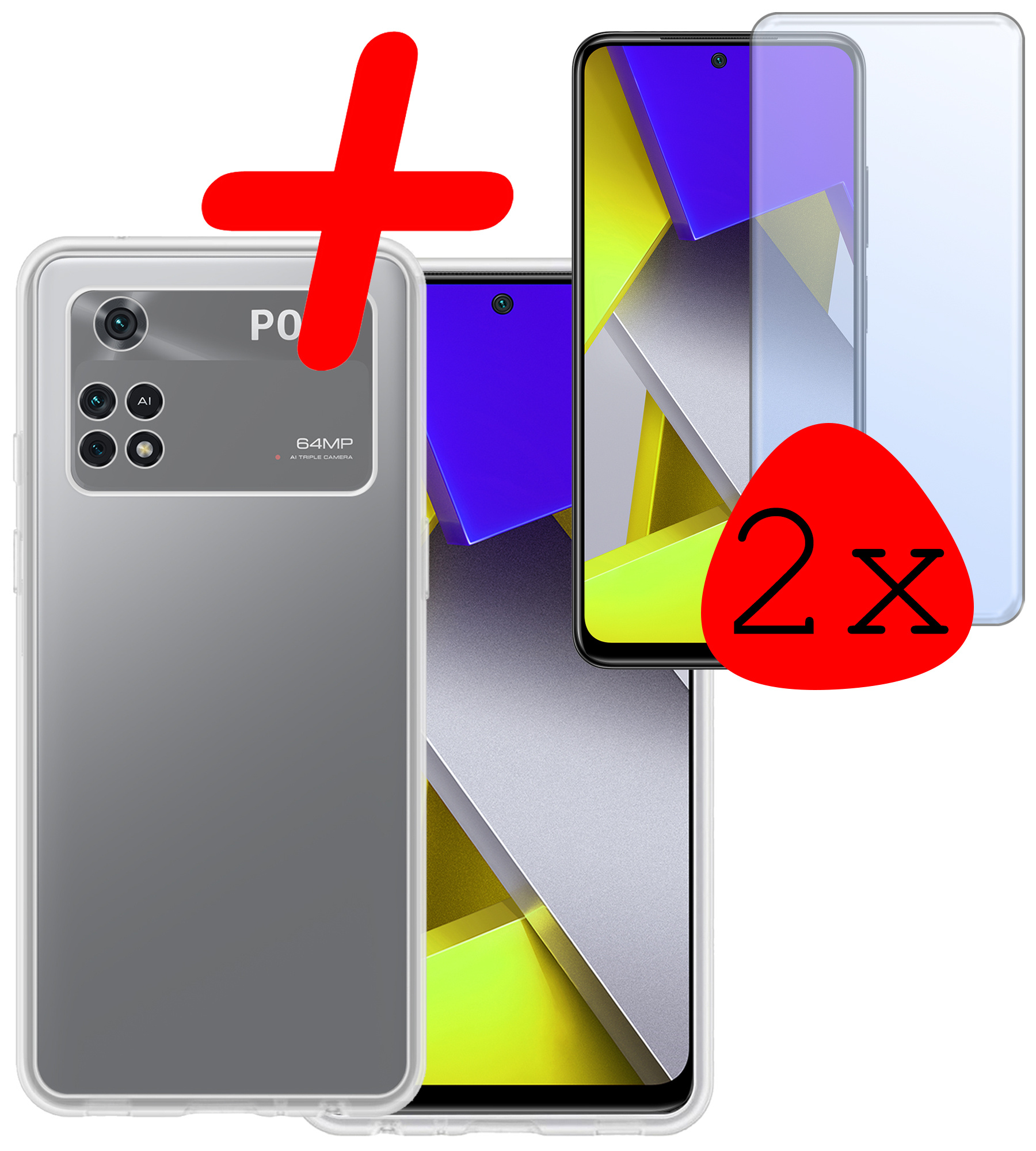 BASEY. Xiaomi Poco X4 Pro 5G Hoesje Siliconen Back Cover Case Met 2x Screenprotector - Xiaomi Poco X4 Pro 5G Hoes Silicone Case Hoesje - Transparant