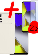 BASEY. Xiaomi Poco X4 Pro 5G Hoesje Siliconen Back Cover Case Met 2x Screenprotector - Xiaomi Poco X4 Pro 5G Hoes Silicone Case Hoesje - Wit