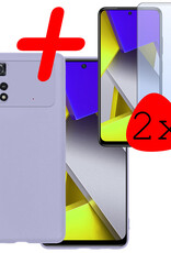 BASEY. Xiaomi Poco X4 Pro 5G Hoesje Siliconen Back Cover Case Met 2x Screenprotector - Xiaomi Poco X4 Pro 5G Hoes Silicone Case Hoesje - Lila