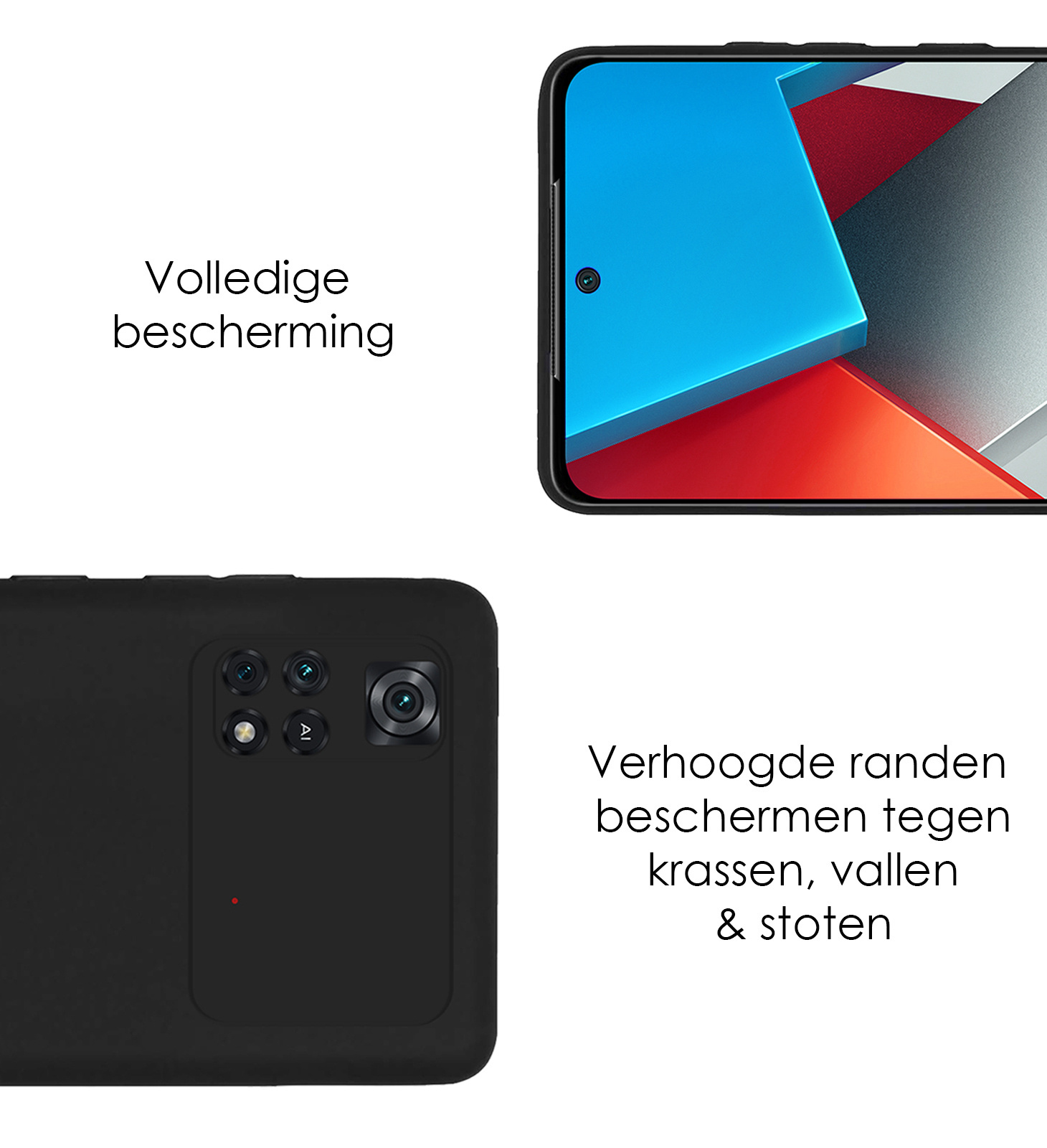 NoXx Xiaomi Poco X4 Pro 5G Hoesje Back Cover Siliconen Case Hoes Met 2x Screenprotector - Zwart