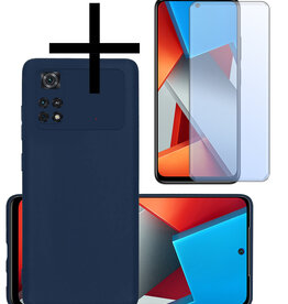 NoXx NoXx Xiaomi Poco X4 Pro 5G Hoesje Siliconen Met Screenprotector - Donkerblauw