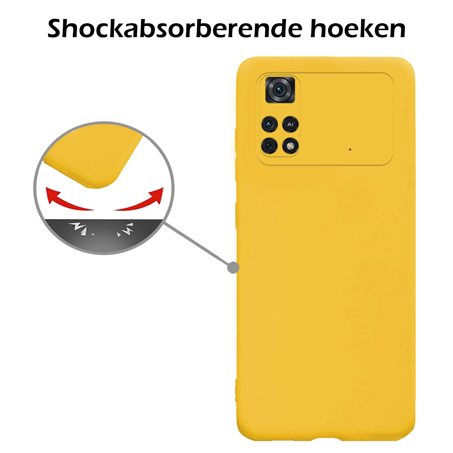 Nomfy Xiaomi Poco X4 Pro 5G Hoesje Siliconen Case Back Cover Met Screenprotector - Xiaomi Poco X4 Pro 5G Hoes Cover Silicone - Geel