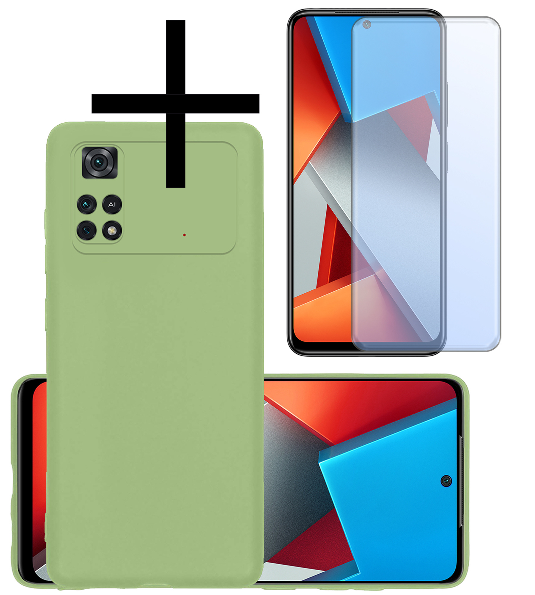 NoXx Xiaomi Poco X4 Pro 5G Hoesje Back Cover Siliconen Case Hoes Met Screenprotector - Groen