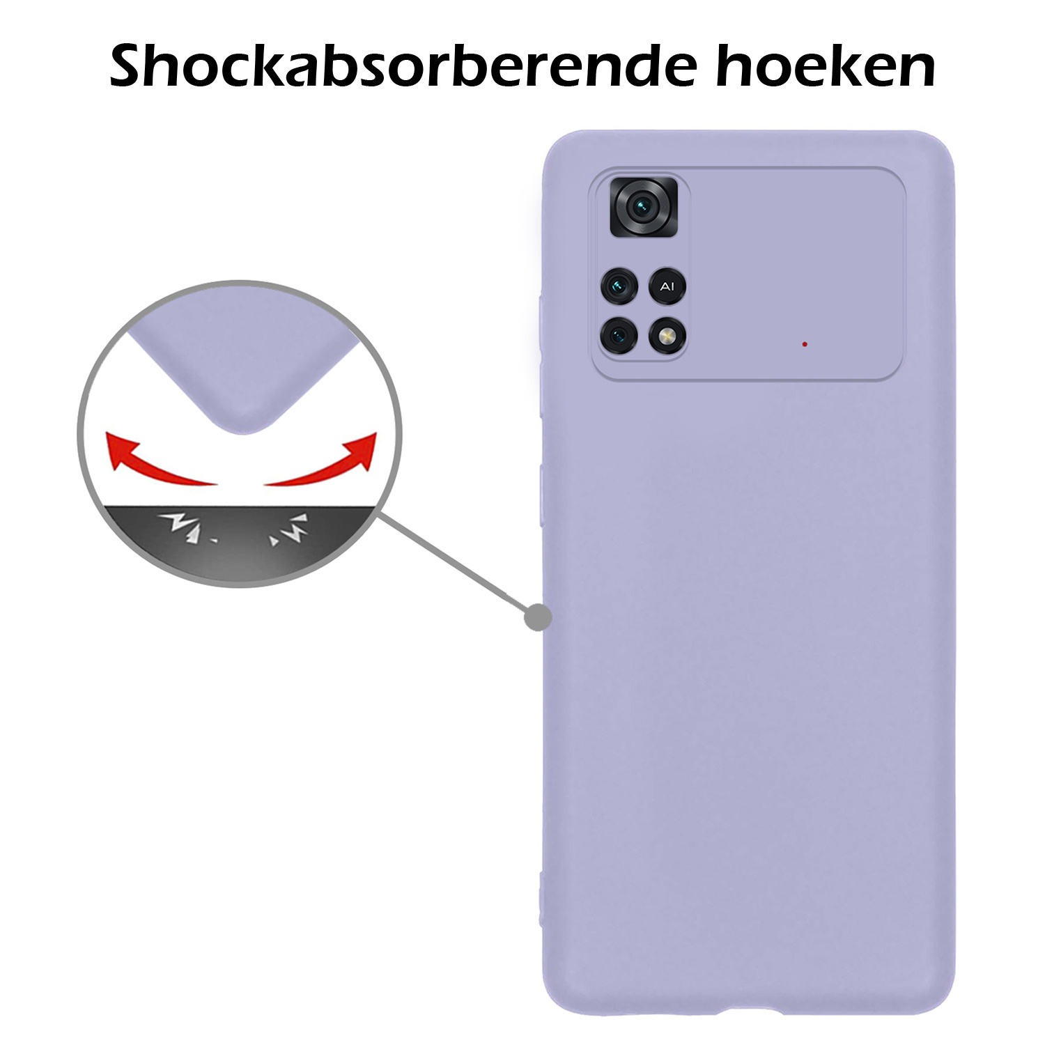 Nomfy Xiaomi Poco X4 Pro 5G Hoesje Siliconen Case Back Cover Met Screenprotector - Xiaomi Poco X4 Pro 5G Hoes Cover Silicone - Lila