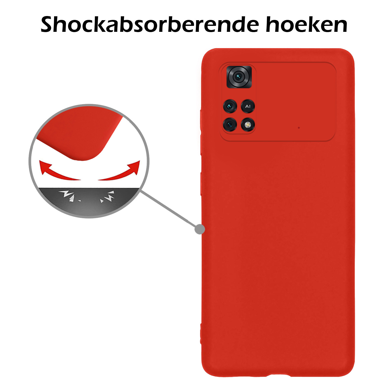 Nomfy Xiaomi Poco X4 Pro 5G Hoesje Siliconen Case Back Cover Met Screenprotector - Xiaomi Poco X4 Pro 5G Hoes Cover Silicone - Rood