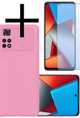 NoXx Xiaomi Poco X4 Pro 5G Hoesje Back Cover Siliconen Case Hoes Met Screenprotector - Licht Roze