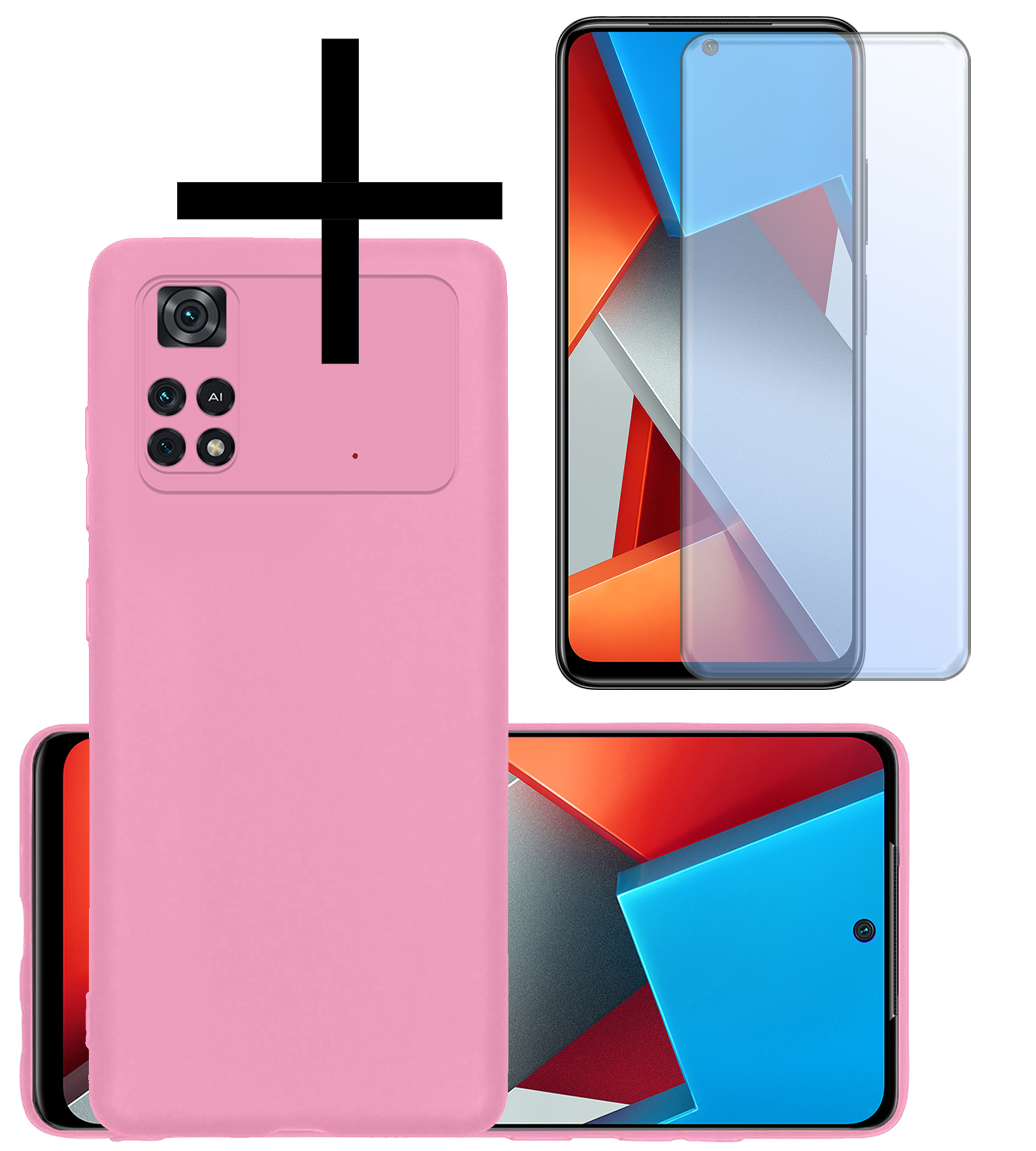 NoXx Xiaomi Poco X4 Pro 5G Hoesje Back Cover Siliconen Case Hoes Met Screenprotector - Licht Roze