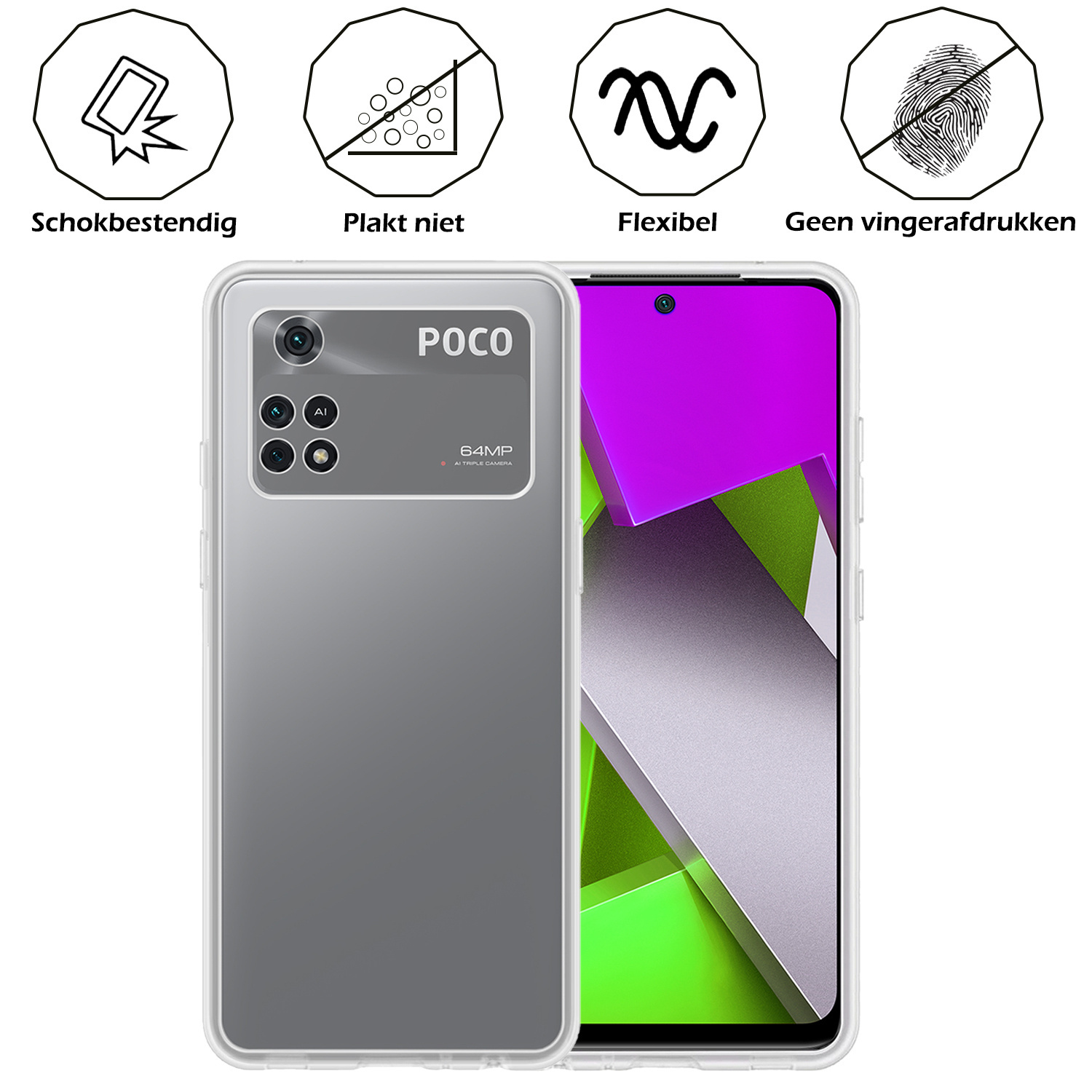 Nomfy Xiaomi Poco X4 Pro 5G Hoesje Siliconen Case Back Cover Met Screenprotector - Xiaomi Poco X4 Pro 5G Hoes Cover Silicone - Transparant