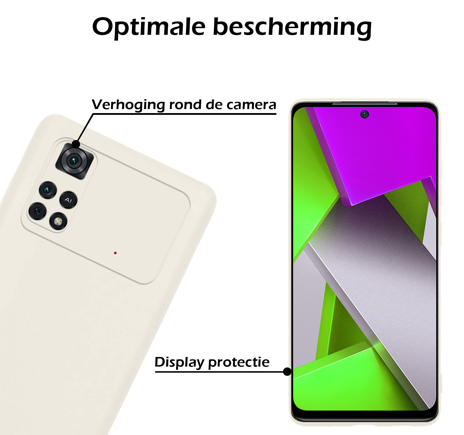 Nomfy Xiaomi Poco X4 Pro 5G Hoesje Siliconen Case Back Cover Met Screenprotector - Xiaomi Poco X4 Pro 5G Hoes Cover Silicone - Wit
