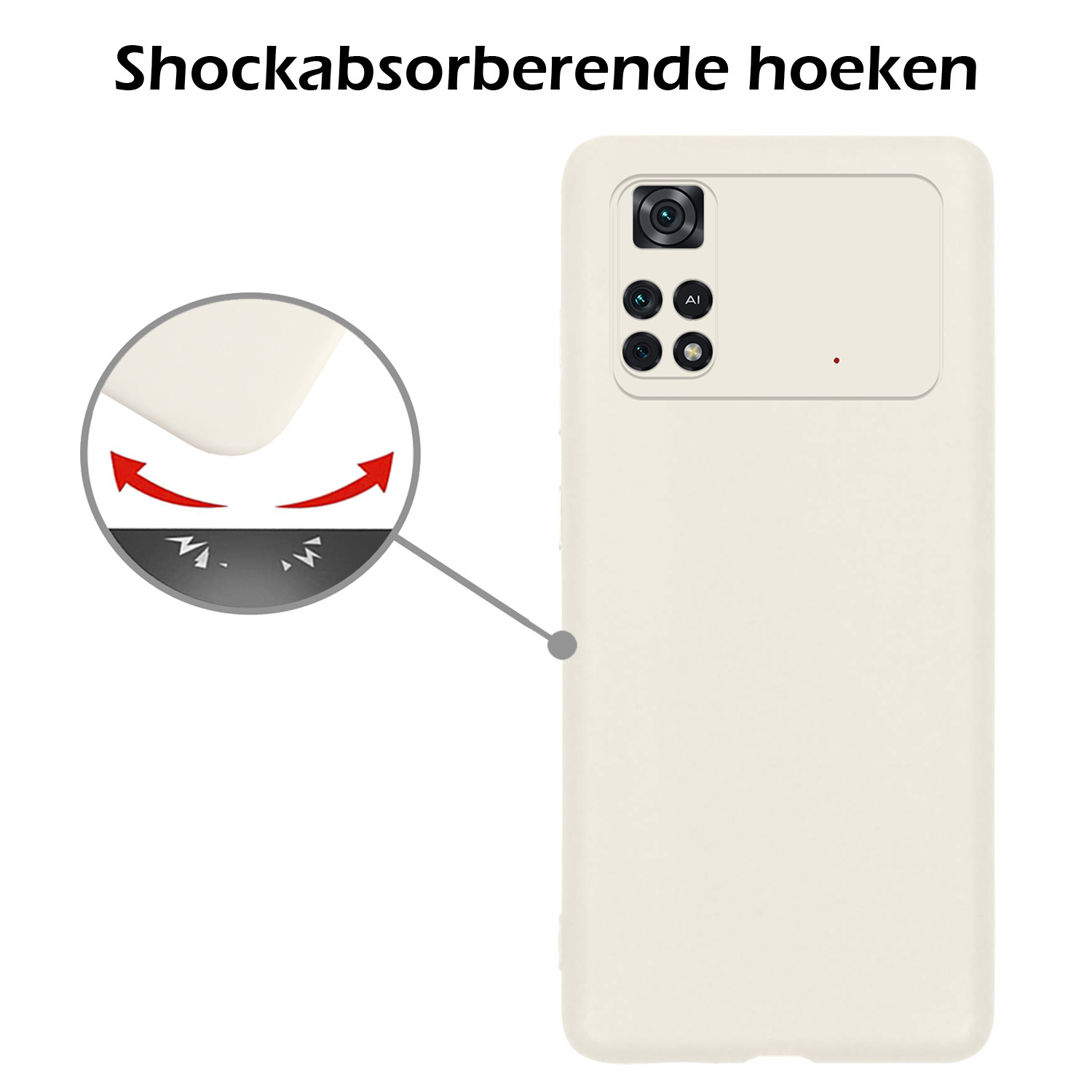 Nomfy Xiaomi Poco X4 Pro 5G Hoesje Siliconen Case Back Cover Met Screenprotector - Xiaomi Poco X4 Pro 5G Hoes Cover Silicone - Wit