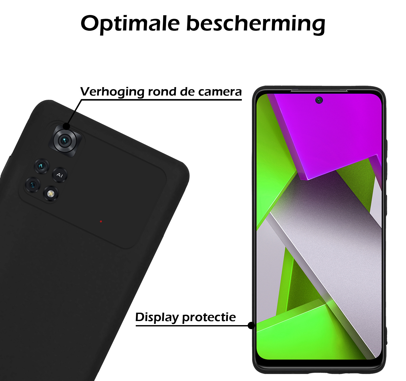 Nomfy Xiaomi Poco X4 Pro 5G Hoesje Siliconen Case Back Cover Met Screenprotector - Xiaomi Poco X4 Pro 5G Hoes Cover Silicone - Zwart