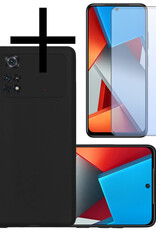 NoXx Xiaomi Poco X4 Pro 5G Hoesje Back Cover Siliconen Case Hoes Met Screenprotector - Zwart