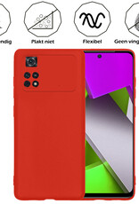 Nomfy Xiaomi Poco X4 Pro 5G Hoesje Siliconen Case Back Cover Met 2x Screenprotector - Xiaomi Poco X4 Pro 5G Hoes Cover Silicone - Rood