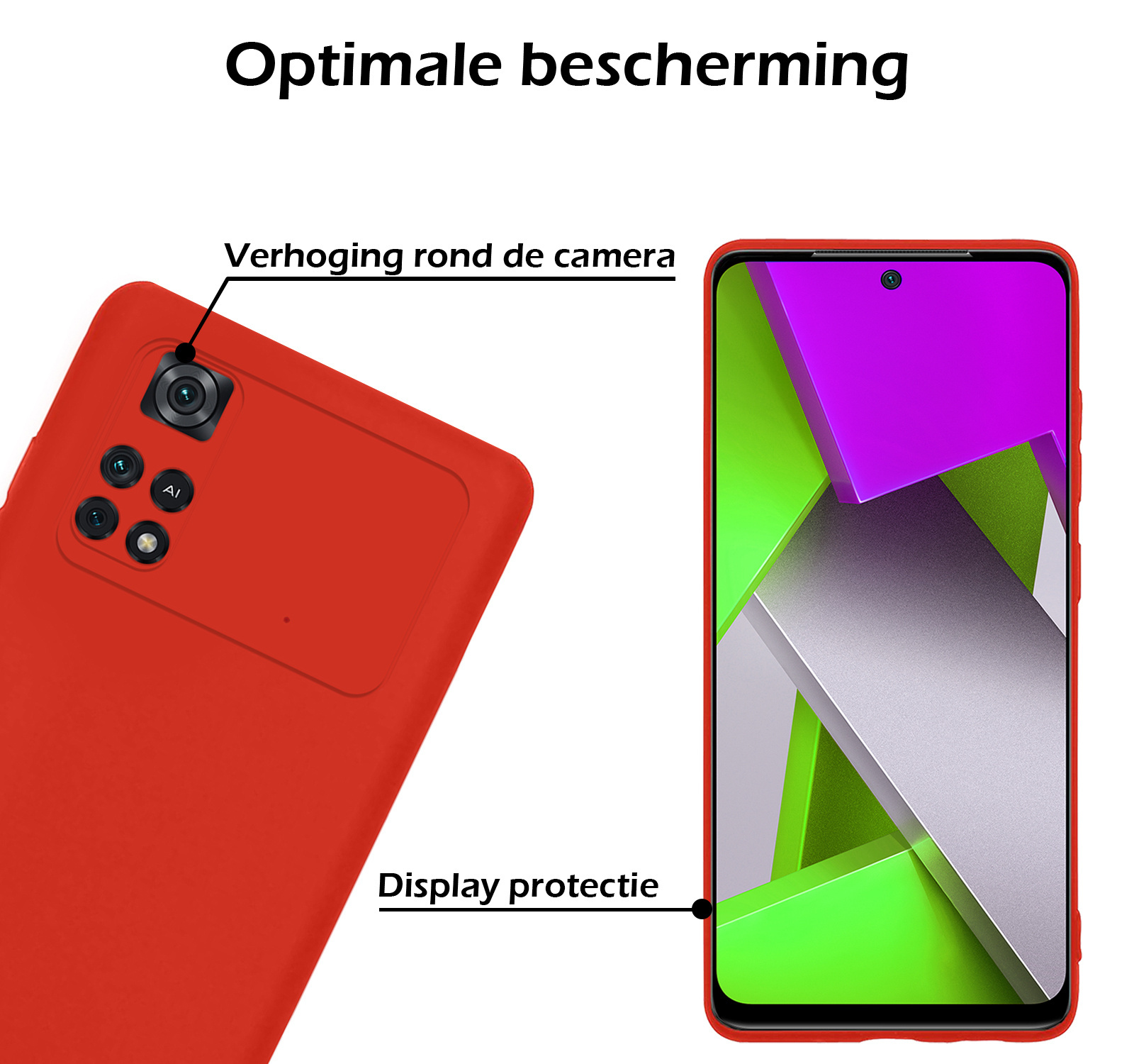 Nomfy Xiaomi Poco X4 Pro 5G Hoesje Siliconen Case Back Cover Met 2x Screenprotector - Xiaomi Poco X4 Pro 5G Hoes Cover Silicone - Rood