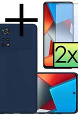 NoXx Xiaomi Poco X4 Pro 5G Hoesje Back Cover Siliconen Case Hoes Met 2x Screenprotector - Donker Blauw