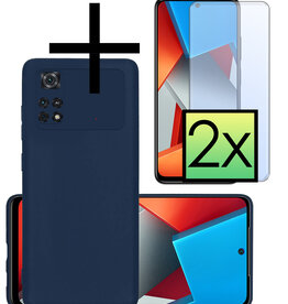 NoXx NoXx Xiaomi Poco X4 Pro 5G Hoesje Siliconen Met 2x Screenprotector - Donkerblauw