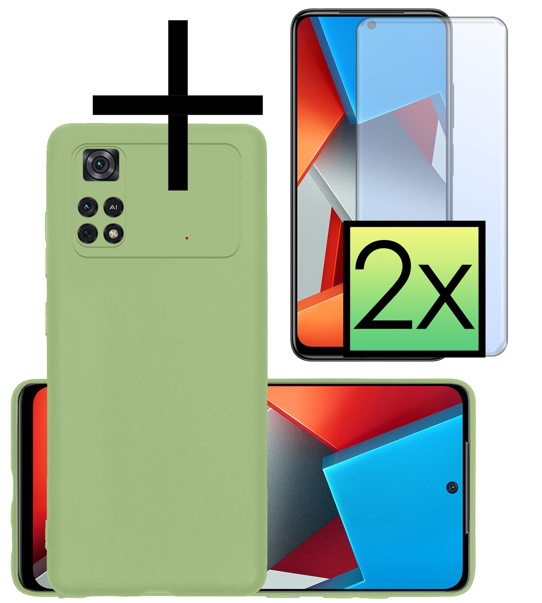 NoXx Xiaomi Poco X4 Pro 5G Hoesje Back Cover Siliconen Case Hoes Met 2x Screenprotector - Groen