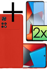 NoXx Xiaomi Poco X4 Pro 5G Hoesje Back Cover Siliconen Case Hoes Met 2x Screenprotector - Rood