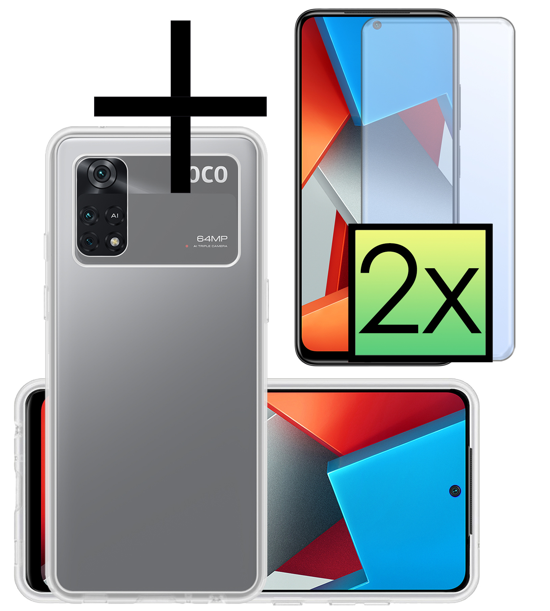 NoXx Xiaomi Poco X4 Pro 5G Hoesje Back Cover Siliconen Case Hoes Met 2x Screenprotector - Transparant