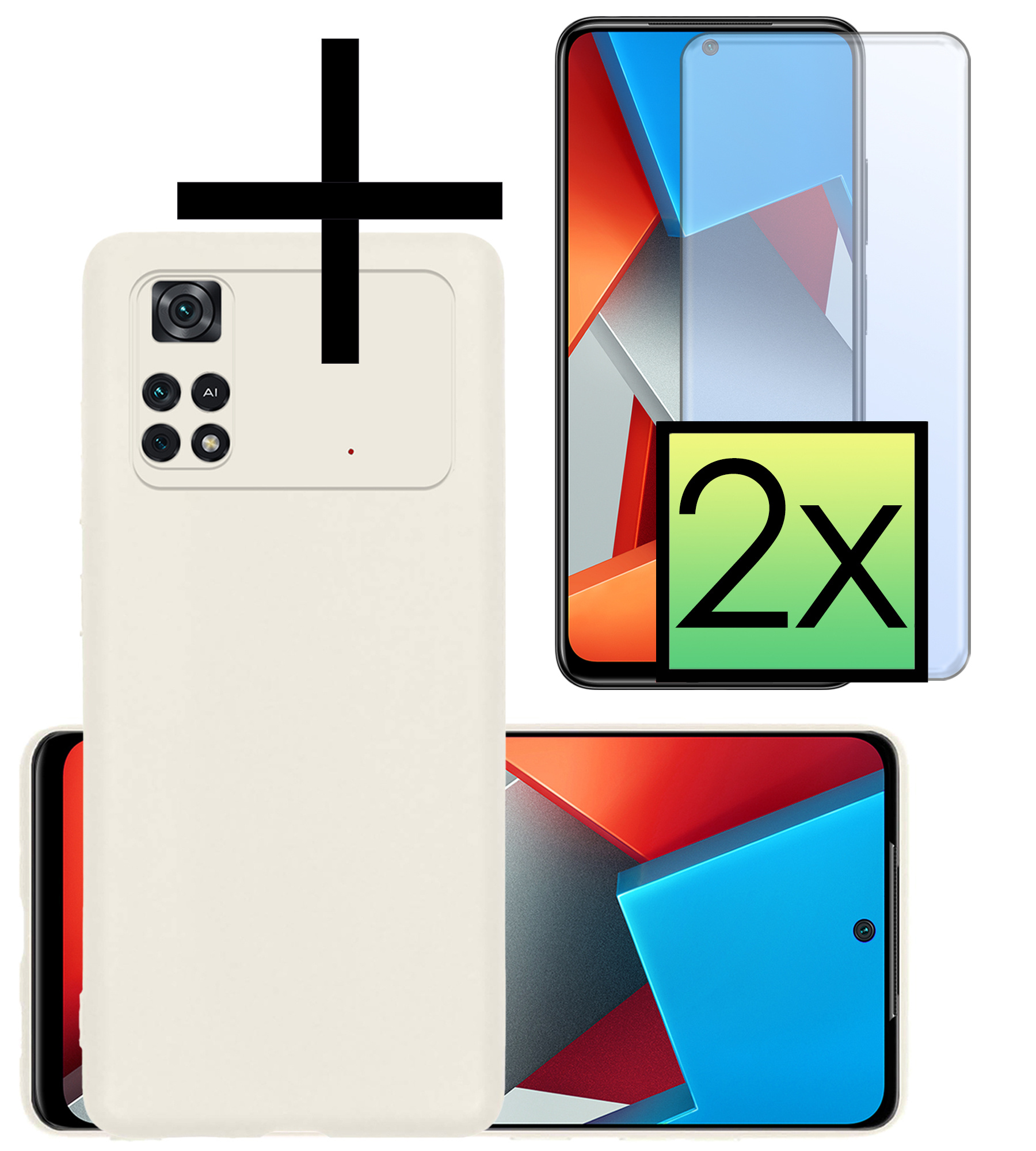 NoXx Xiaomi Poco X4 Pro 5G Hoesje Back Cover Siliconen Case Hoes Met 2x Screenprotector - Wit