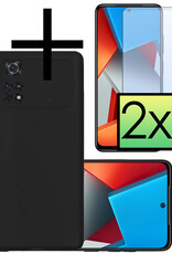 NoXx Xiaomi Poco X4 Pro 5G Hoesje Back Cover Siliconen Case Hoes Met 2x Screenprotector - Zwart