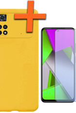 Nomfy Xiaomi Poco X4 Pro 5G Hoesje Siliconen Case Back Cover Met Screenprotector - Xiaomi Poco X4 Pro 5G Hoes Cover Silicone - Geel