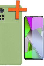 Nomfy Xiaomi Poco X4 Pro 5G Hoesje Siliconen Case Back Cover Met Screenprotector - Xiaomi Poco X4 Pro 5G Hoes Cover Silicone - Groen