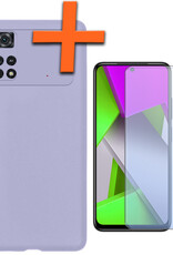 Nomfy Xiaomi Poco X4 Pro 5G Hoesje Siliconen Case Back Cover Met Screenprotector - Xiaomi Poco X4 Pro 5G Hoes Cover Silicone - Lila