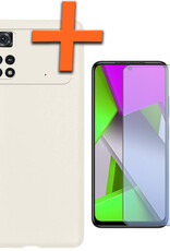 Nomfy Xiaomi Poco X4 Pro 5G Hoesje Siliconen Case Back Cover Met Screenprotector - Xiaomi Poco X4 Pro 5G Hoes Cover Silicone - Wit