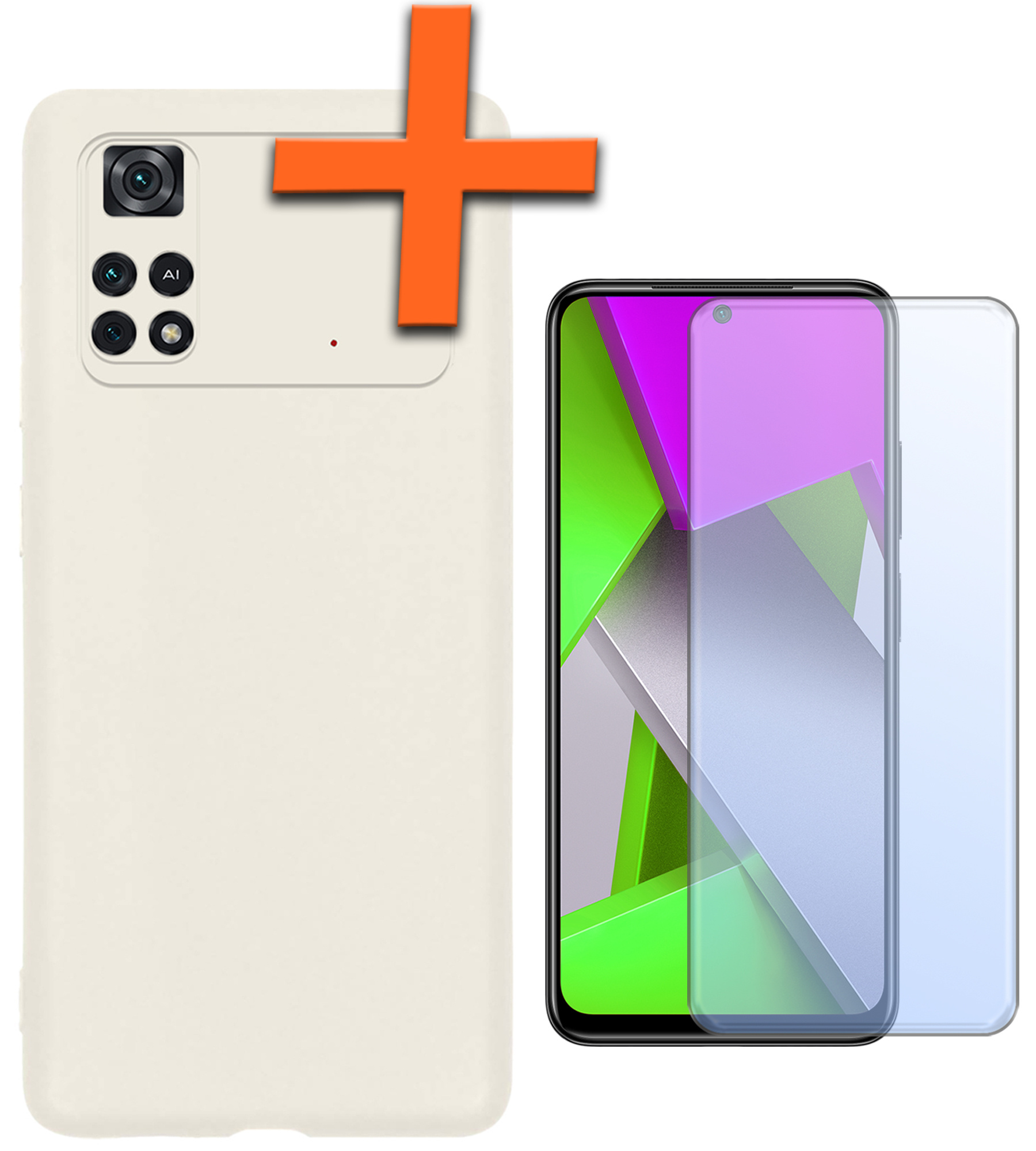 Nomfy Xiaomi Poco X4 Pro 5G Hoesje Siliconen Case Back Cover Met Screenprotector - Xiaomi Poco X4 Pro 5G Hoes Cover Silicone - Wit