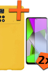 Nomfy Xiaomi Poco X4 Pro 5G Hoesje Siliconen Case Back Cover Met 2x Screenprotector - Xiaomi Poco X4 Pro 5G Hoes Cover Silicone - Geel