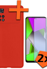 Nomfy Xiaomi Poco X4 Pro 5G Hoesje Siliconen Case Back Cover Met 2x Screenprotector - Xiaomi Poco X4 Pro 5G Hoes Cover Silicone - Rood